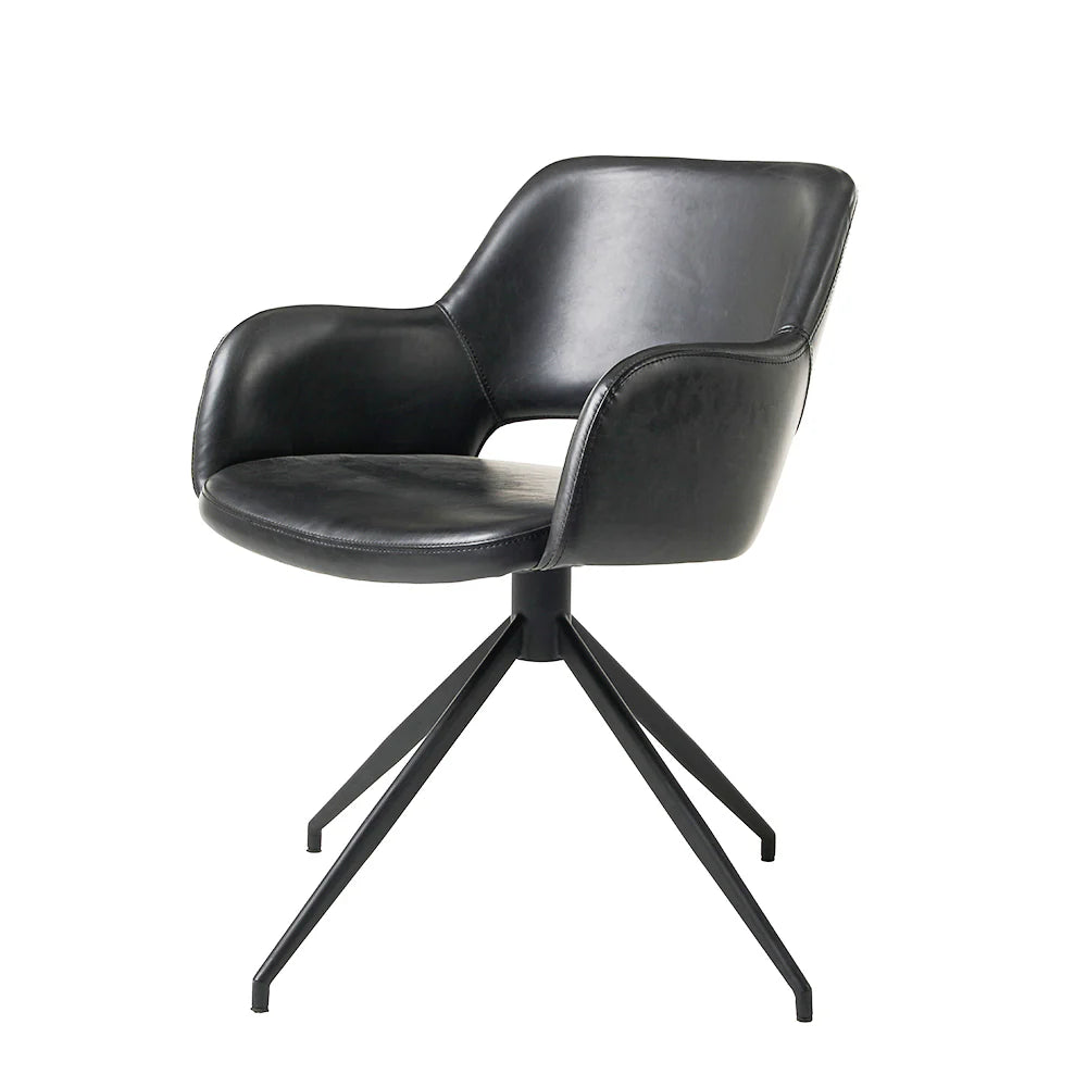 Timmy Swivel Dining Chair - Black Leather