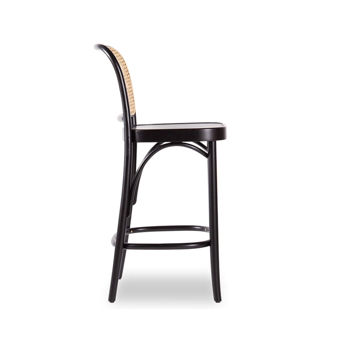 Hoffmann Bar Stool - Wood Seat/Cane Backrest (Black Stain).