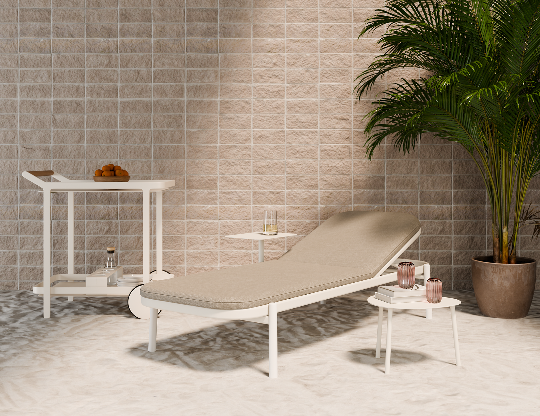 Verano Outdoor Sun Lounge with Side Table - White