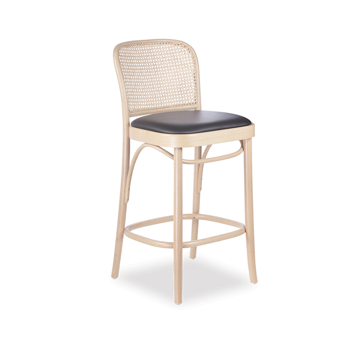 811 Hoffmann Bar Stool - Upholstered Seat/Cane Backrest (Natural).