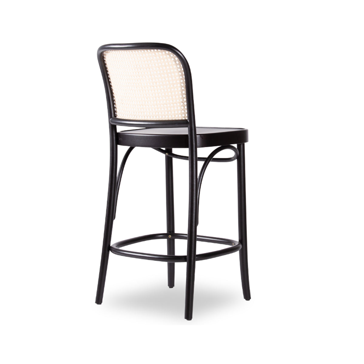 Hoffmann Bar Stool - Wood Seat/Cane Backrest (Black Stain).