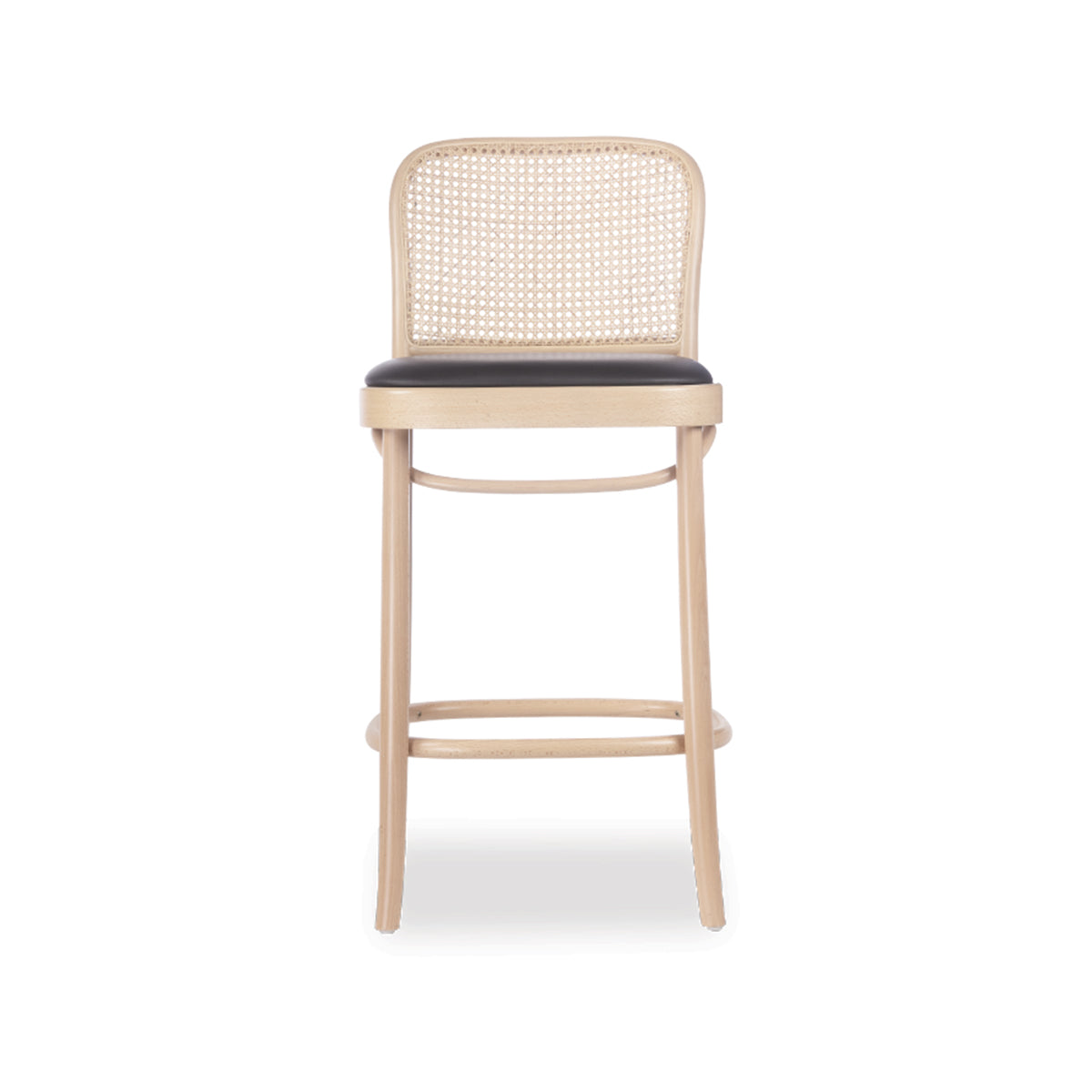 811 Hoffmann Bar Stool - Upholstered Seat/Cane Backrest (Natural).