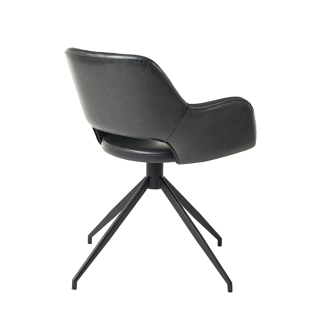 Timmy Swivel Dining Chair - Black Leather