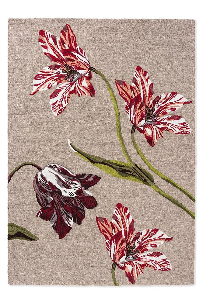 Botanical Tulip Rug - Burgundy - Outdoor - 455610