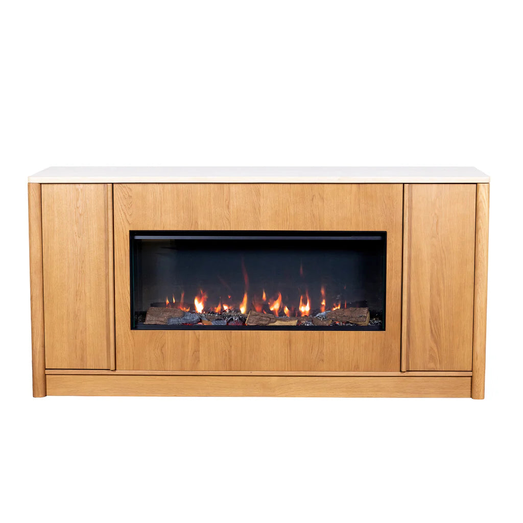 Grange -Electric Fireplace - Sideboard - Travertine Top
