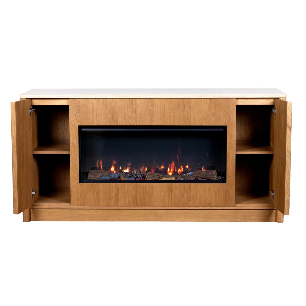 Grange -Electric Fireplace - Sideboard - Travertine Top