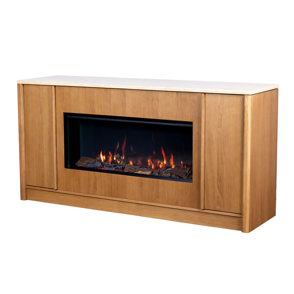 Grange -Electric Fireplace - Sideboard - Travertine Top