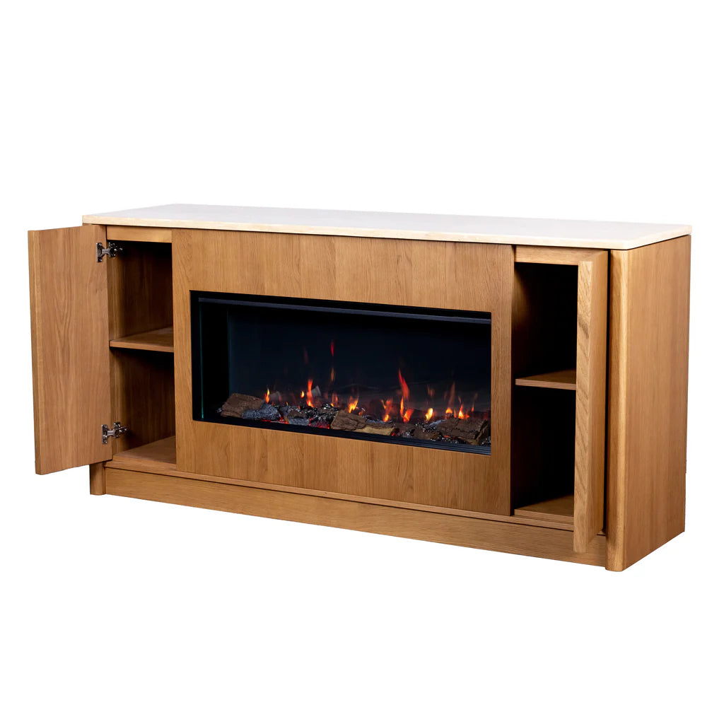 Grange -Electric Fireplace - Sideboard - Travertine Top
