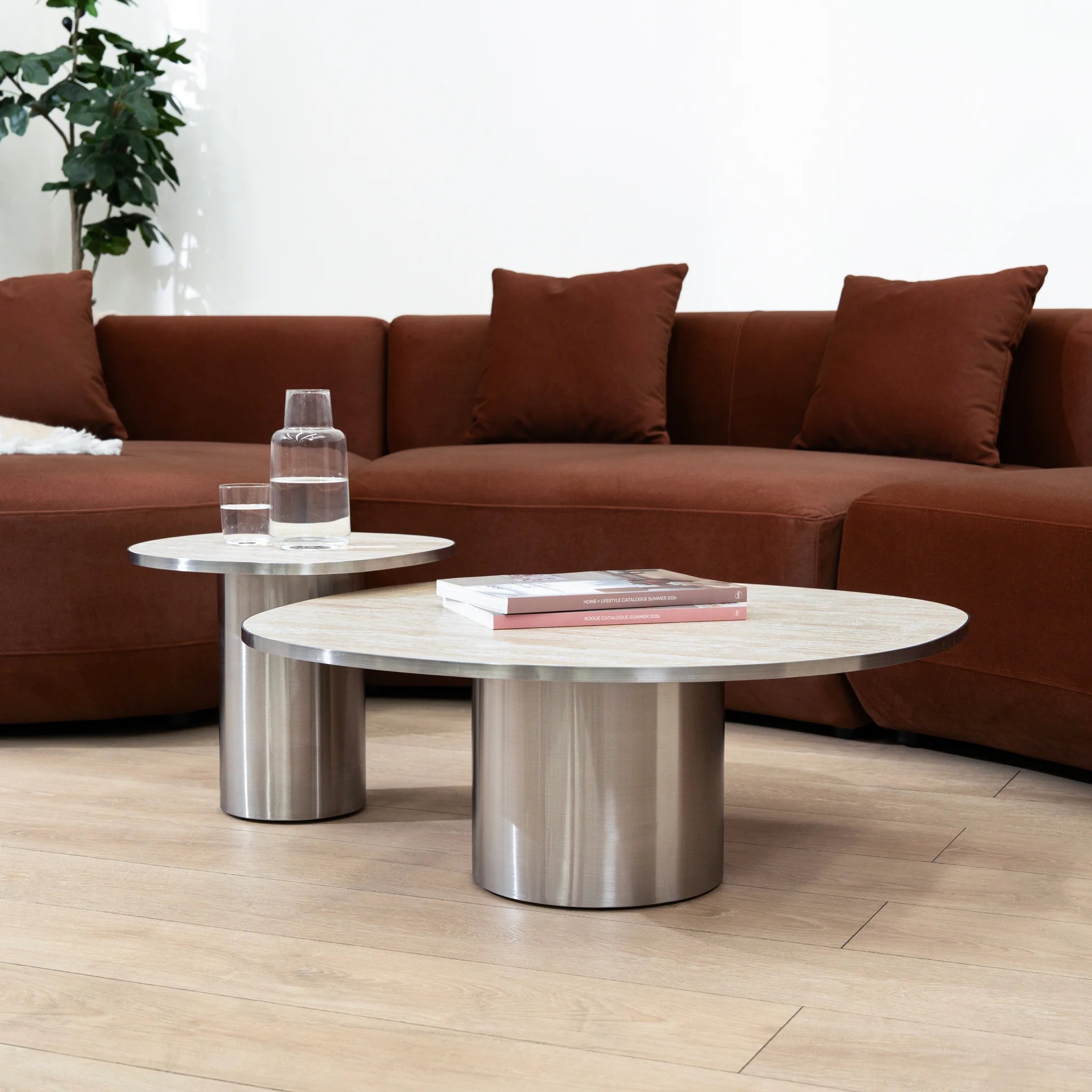 Aurum Nested Porcelain Coffee Table - Stainless Steel