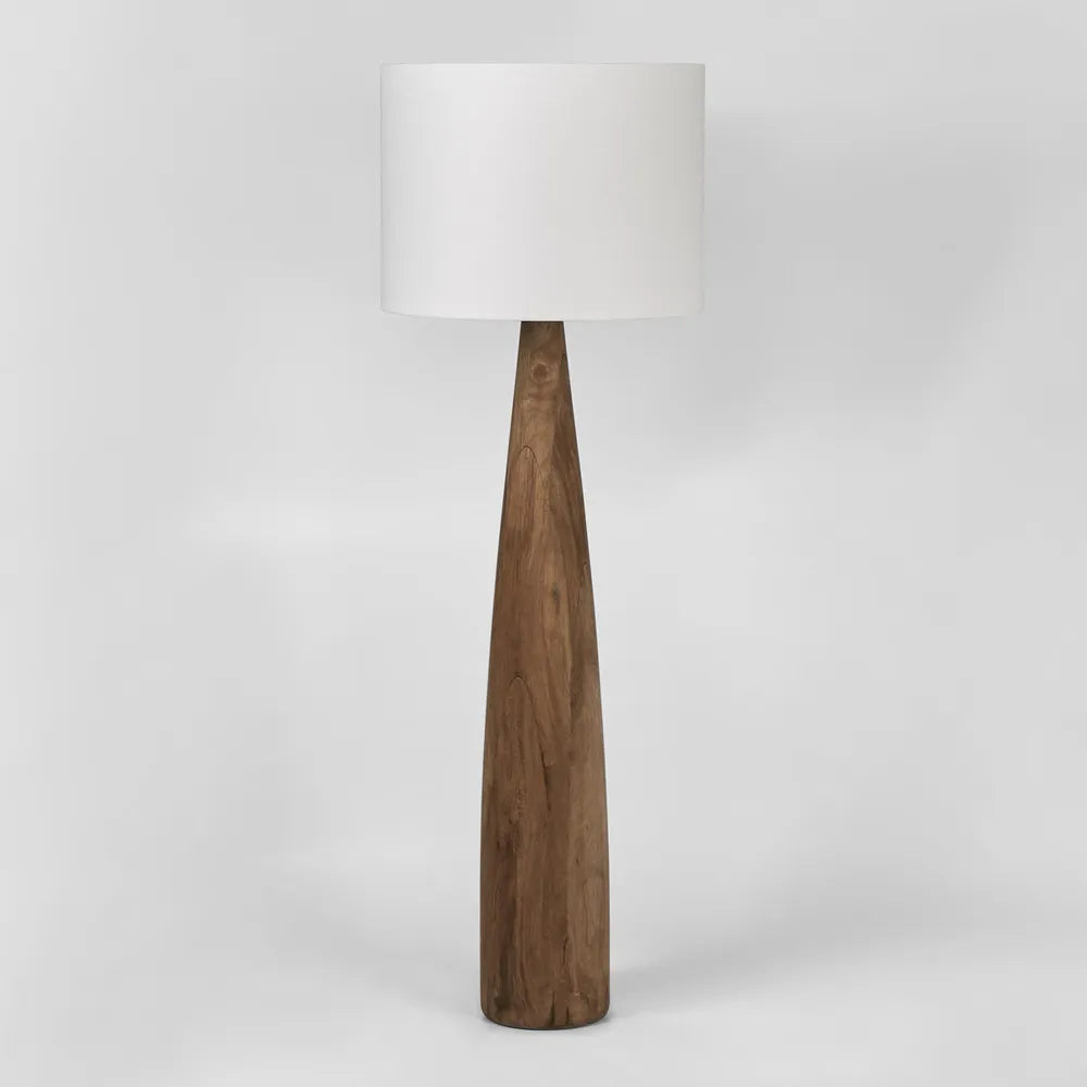 Samson Wood Floor Lamp Saddle Base - White Shade