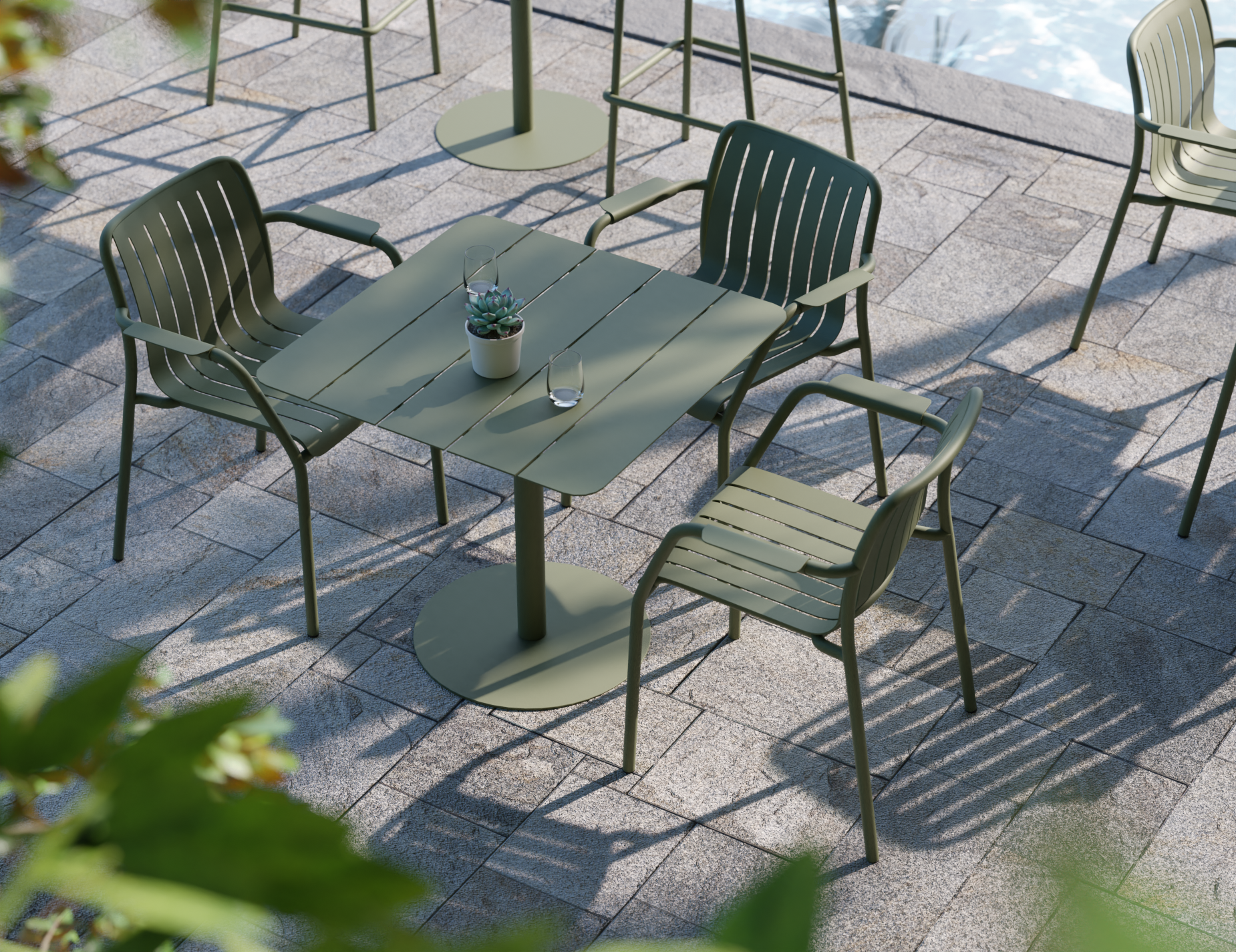 Roku Dining Armchair - Outdoor - Matt Eucalyptus Green