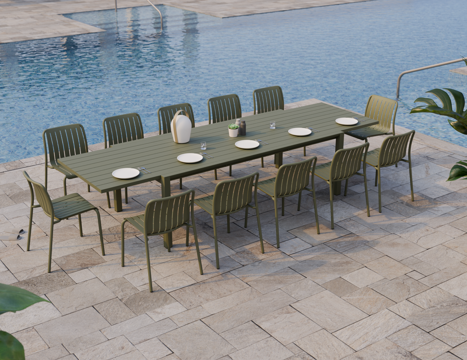 Reflect Outdoor Extendable Dining Table - Eucalyptus Green