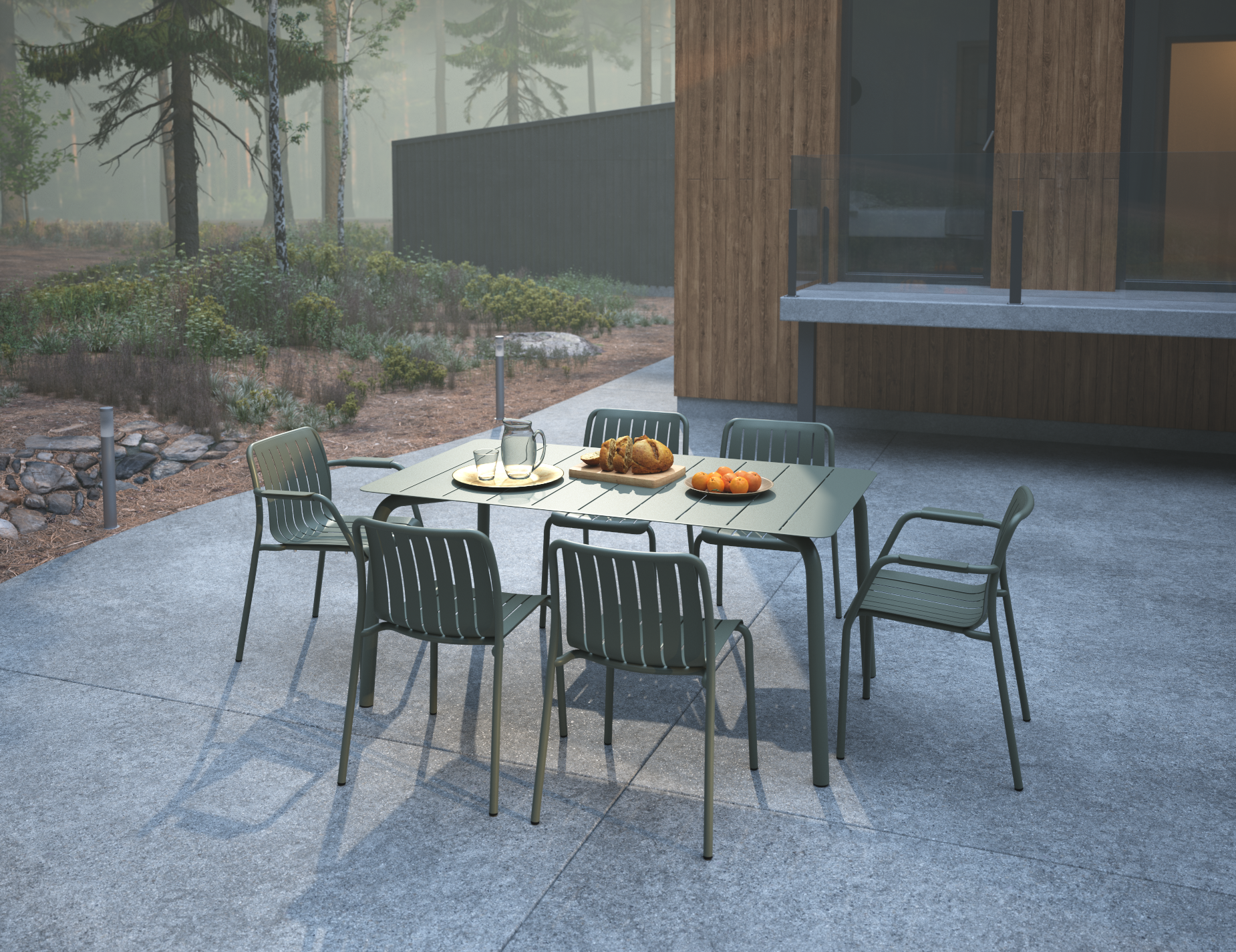 Roku Dining Armchair - Outdoor - Matt Eucalyptus Green