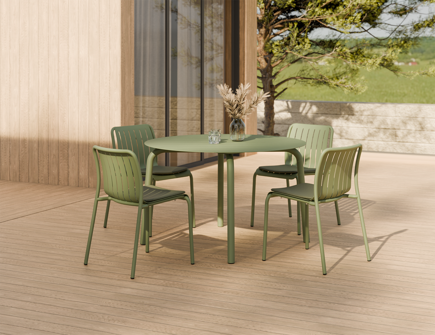 Roku Round Dining Table - Outdoor - Matte Eucalyptus Green