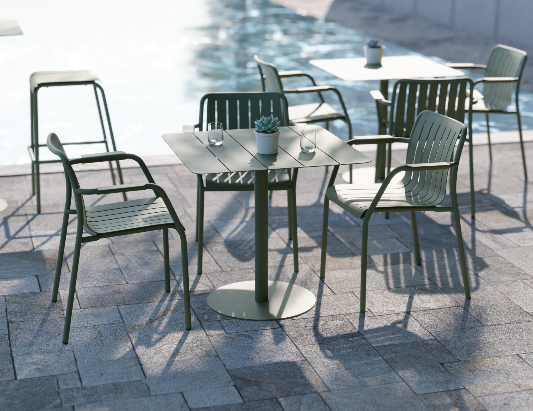 Roku Dining Armchair - Outdoor - Matt Eucalyptus Green
