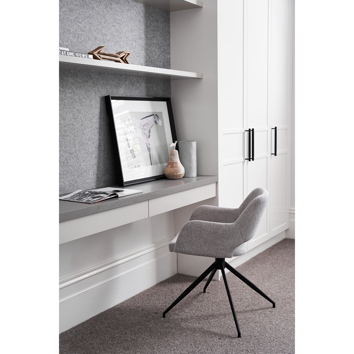 Timmy Swivel Dining Chair (Soft Grey Fabric).
