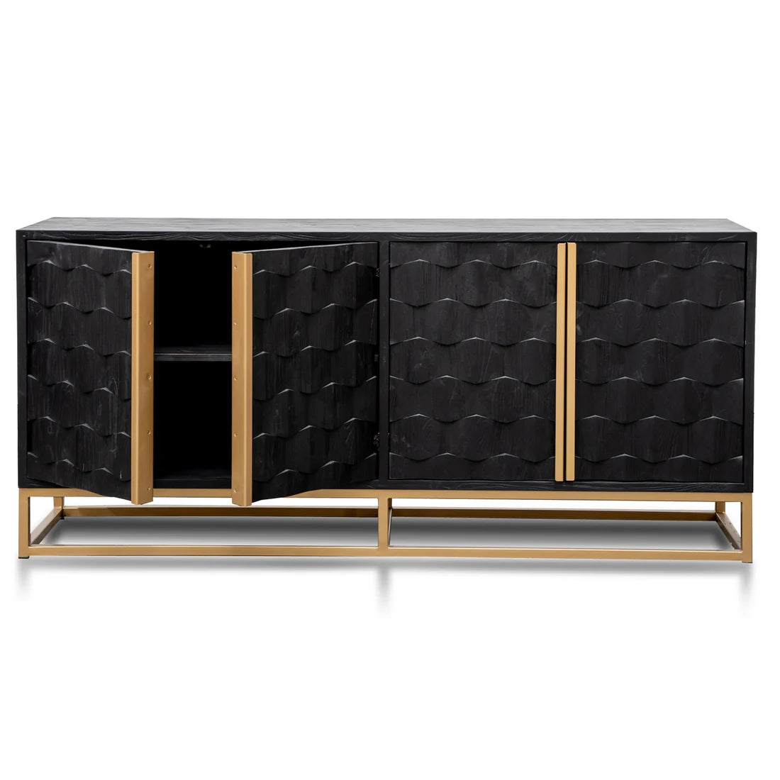 Mildred Sideboard - Black ELM Wood with Gold Handle