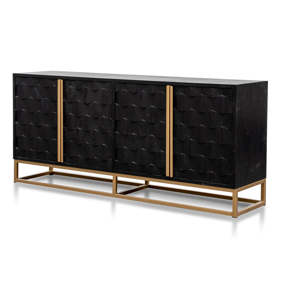 Mildred Sideboard - Black ELM Wood with Gold Handle