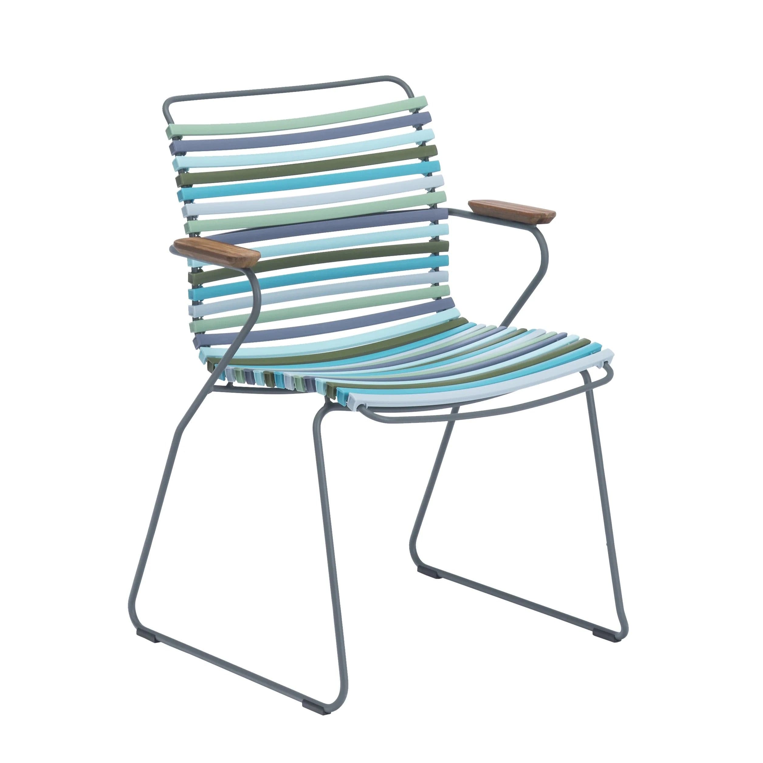 Click Outdoor Dining Chair With Armrest (Blue Stripe).