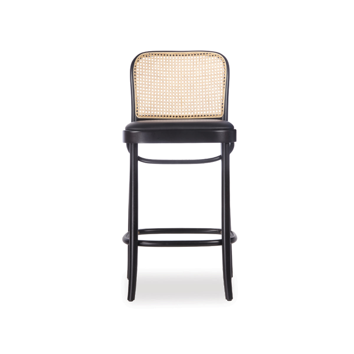 811 Hoffmann Bar Stool - Upholstered Seat/Cane Backrest (Black Stain).