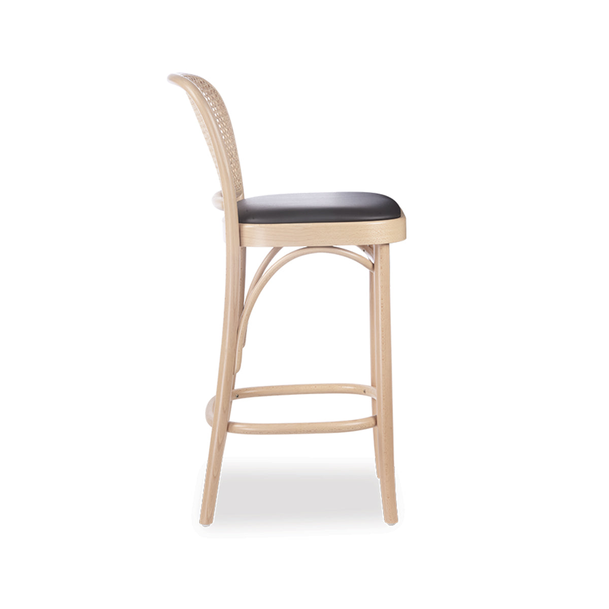 811 Hoffmann Bar Stool - Upholstered Seat/Cane Backrest (Natural).