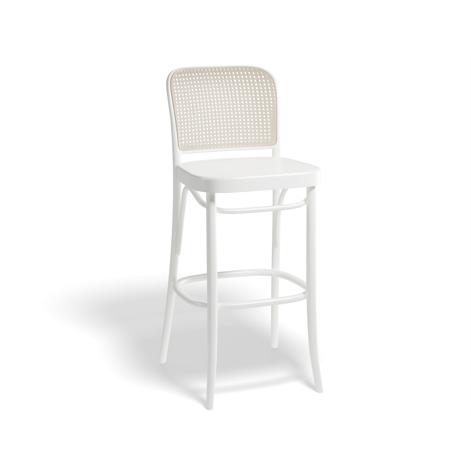 811 Hoffmann Bar Stool - Wood Seat/Cane Backrest (White)