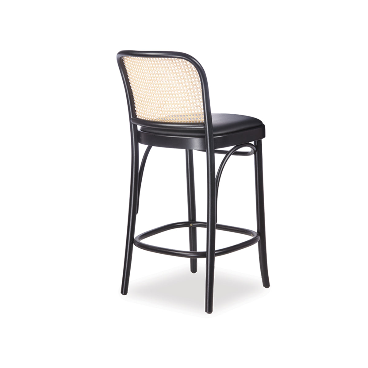 811 Hoffmann Bar Stool - Upholstered Seat/Cane Backrest (Black Stain).