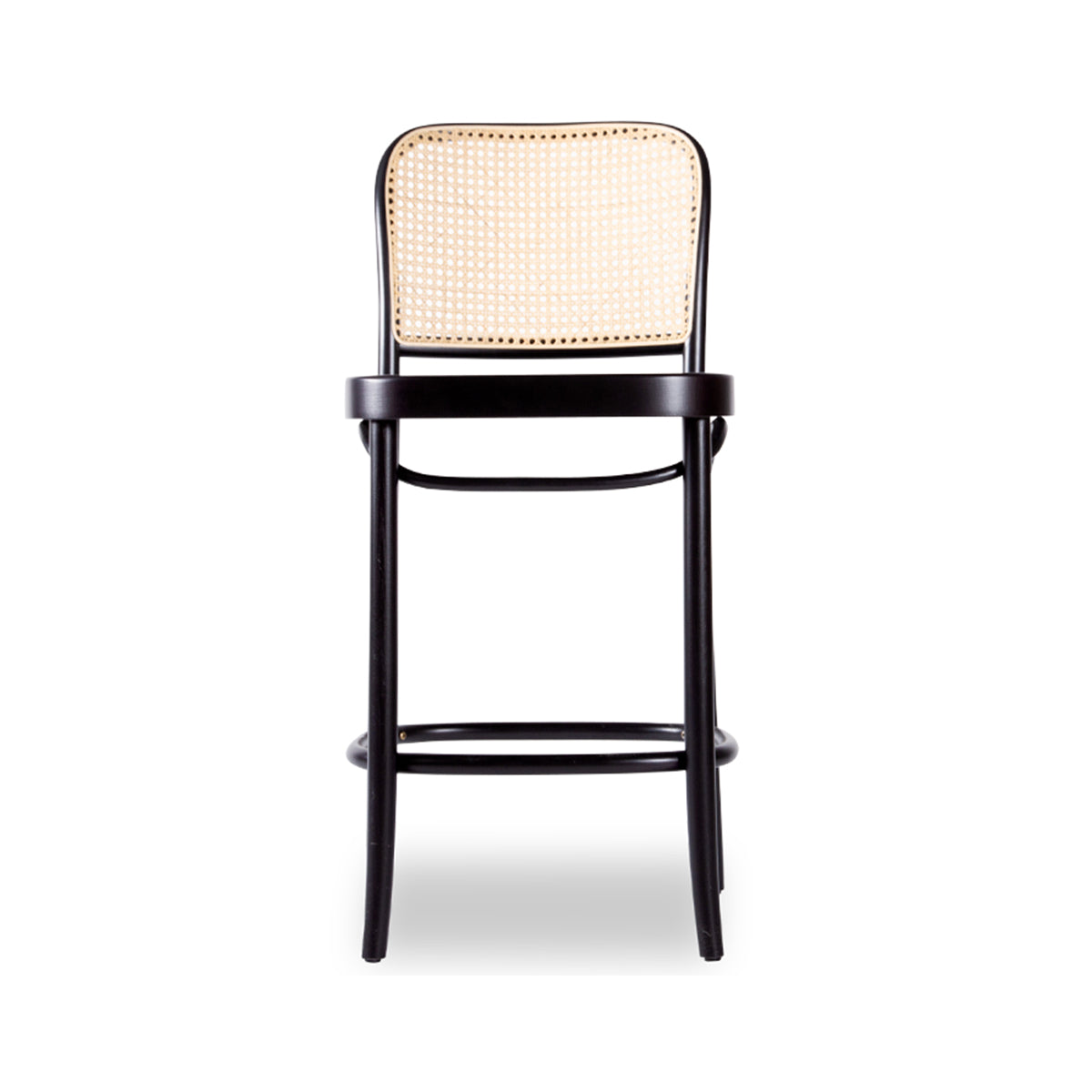 Hoffmann Bar Stool - Wood Seat/Cane Backrest (Black Stain).