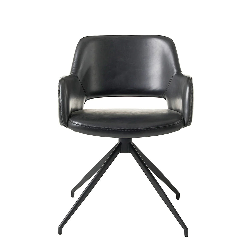 Timmy Swivel Dining Chair - Black Leather