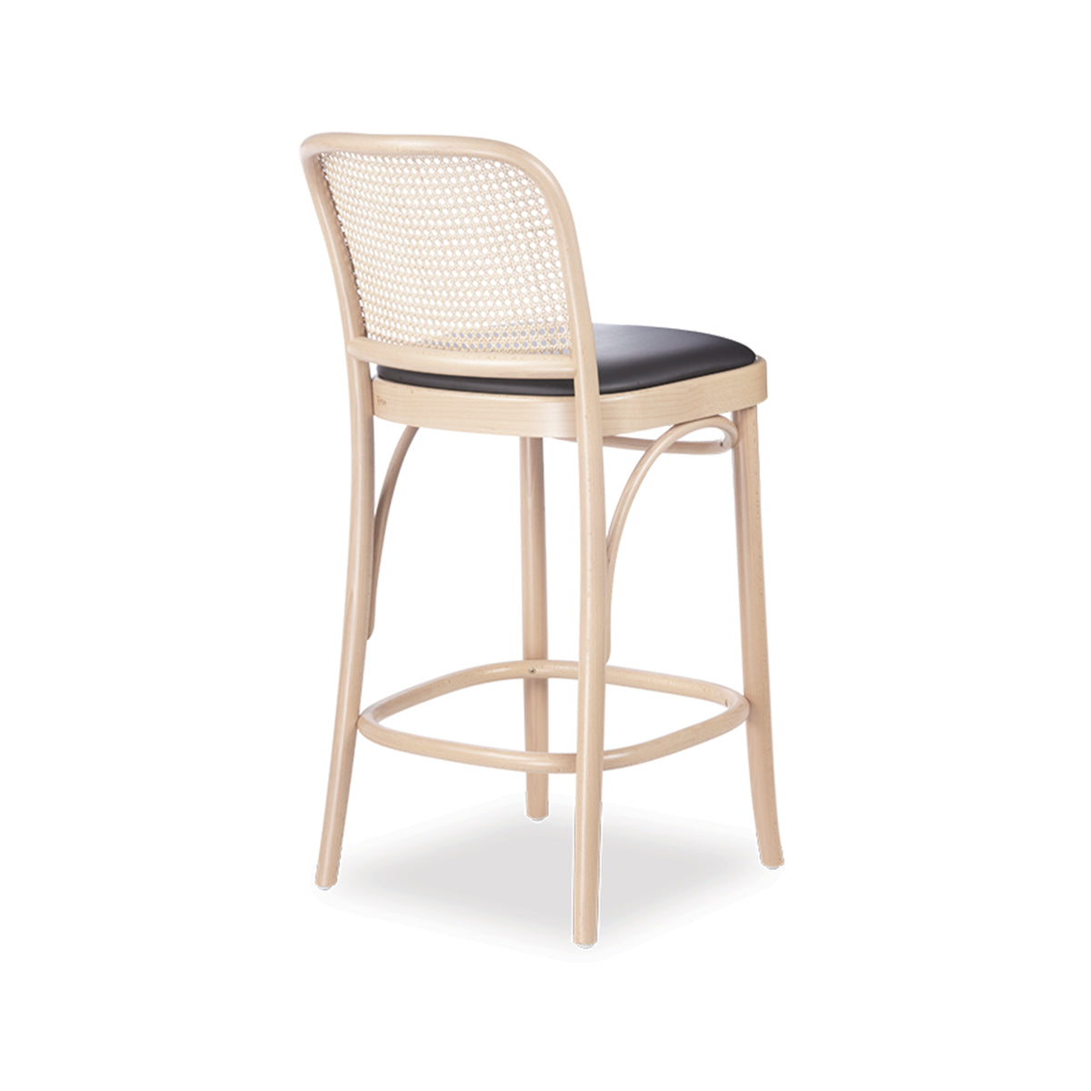 811 Hoffmann Bar Stool - Upholstered Seat/Cane Backrest (Natural).