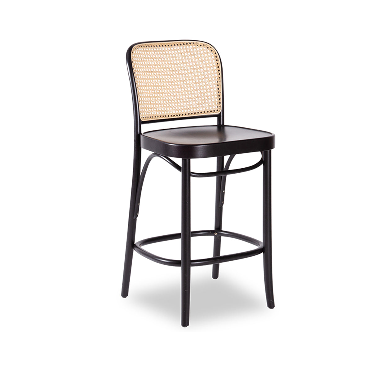 Hoffmann Bar Stool - Wood Seat/Cane Backrest (Black Stain).