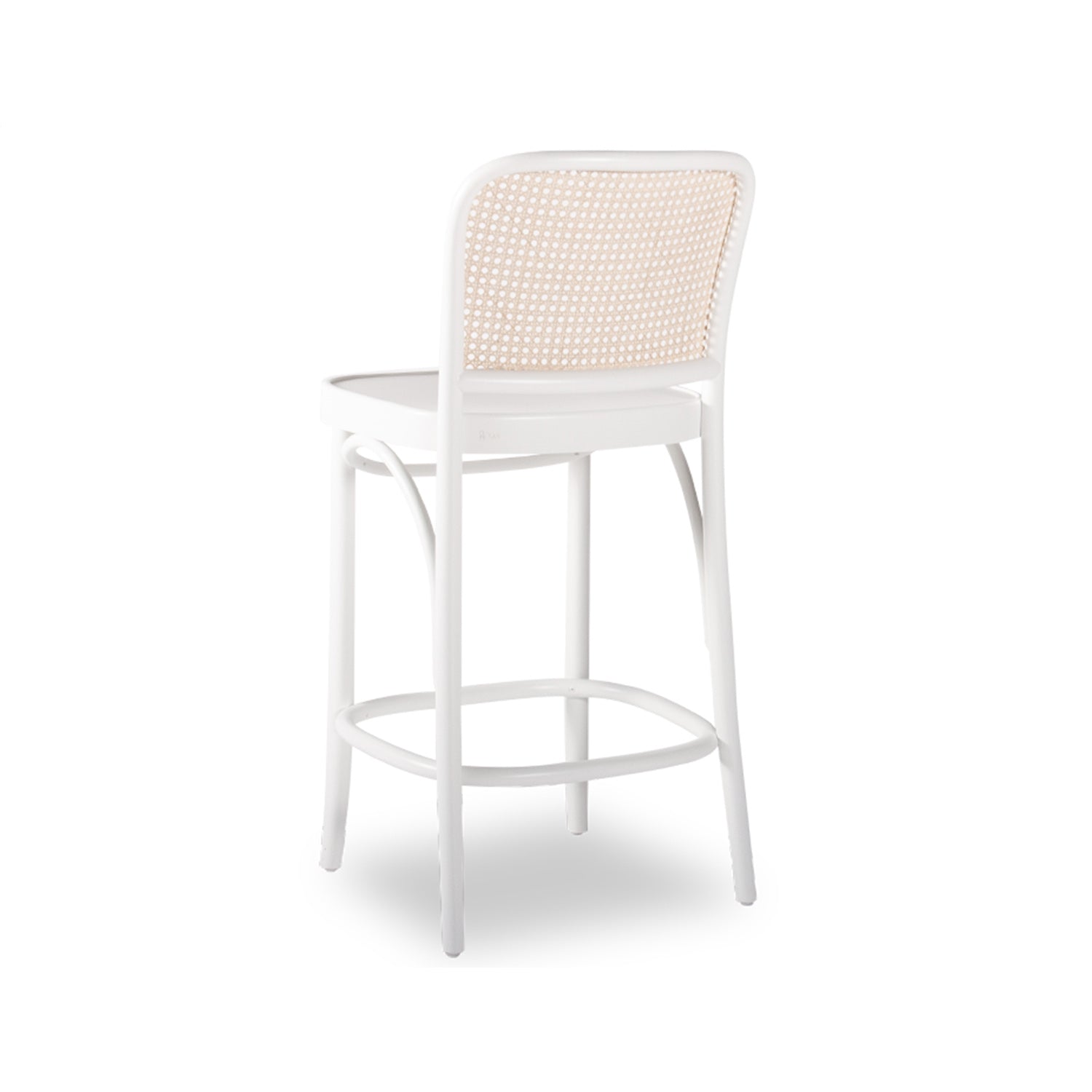 811 Hoffmann Bar Stool - Wood Seat/Cane Backrest (White)