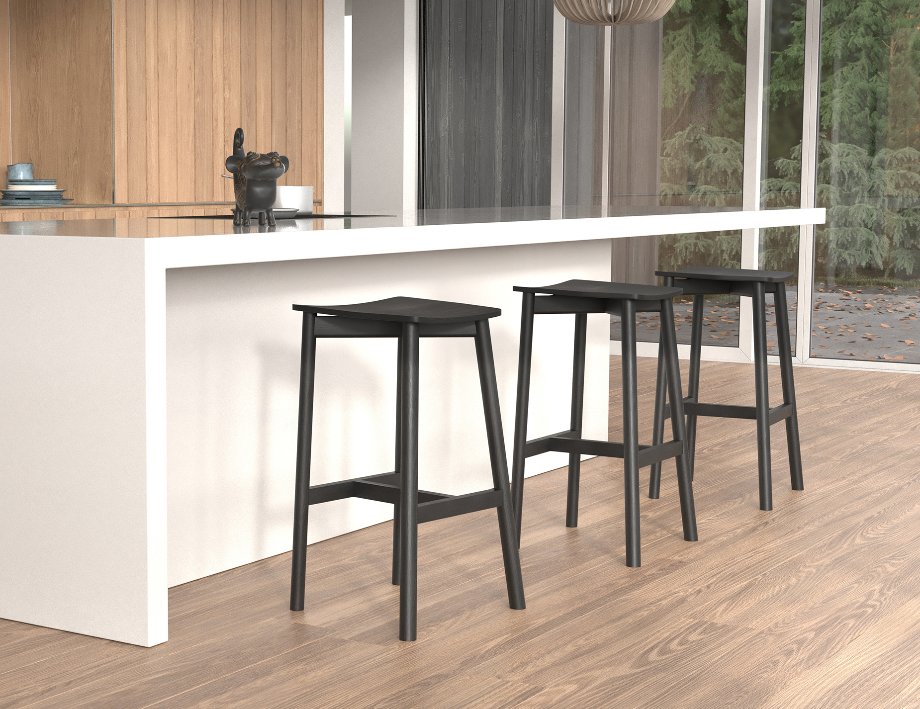 Andi Bar Stool - Backless - Black Stained Ash