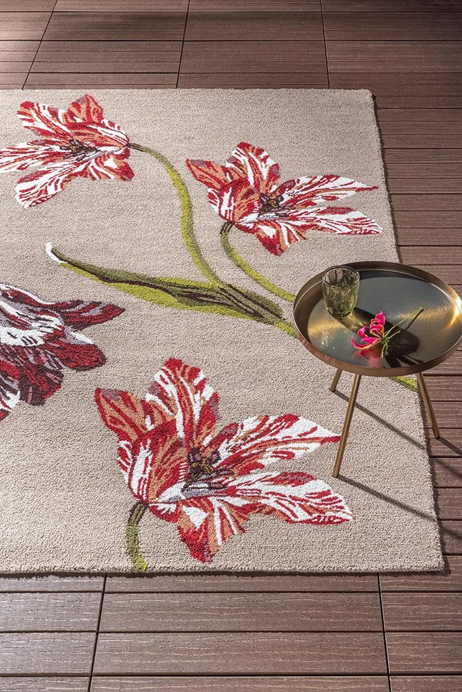 Botanical Tulip Rug - Burgundy - Outdoor - 455610