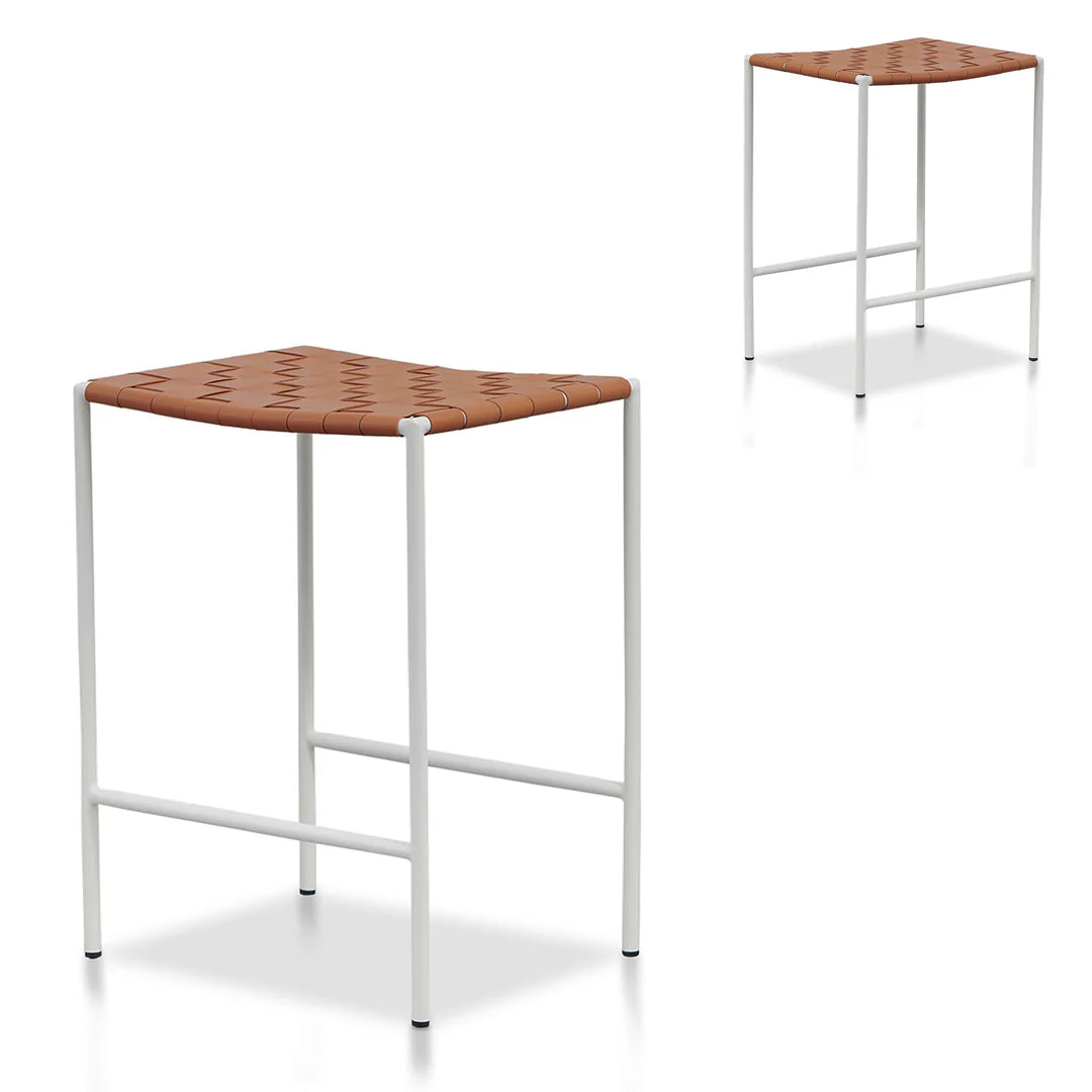 Anika Bar Stool - White Frame - Tan - Set of 2
