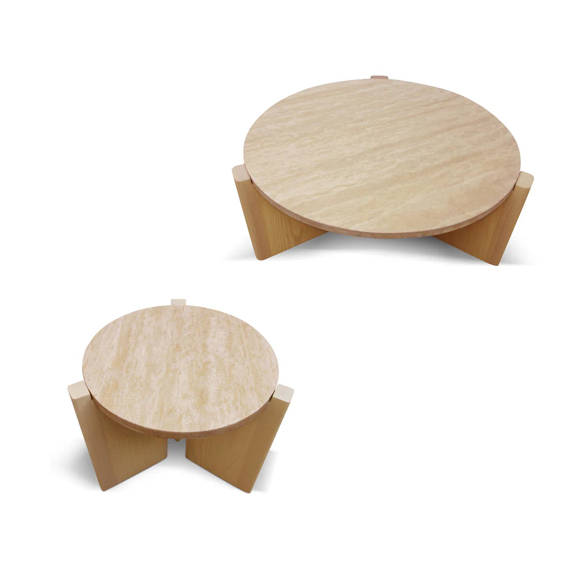 Linden Travertine Top Round Nested Table - Crème Ash