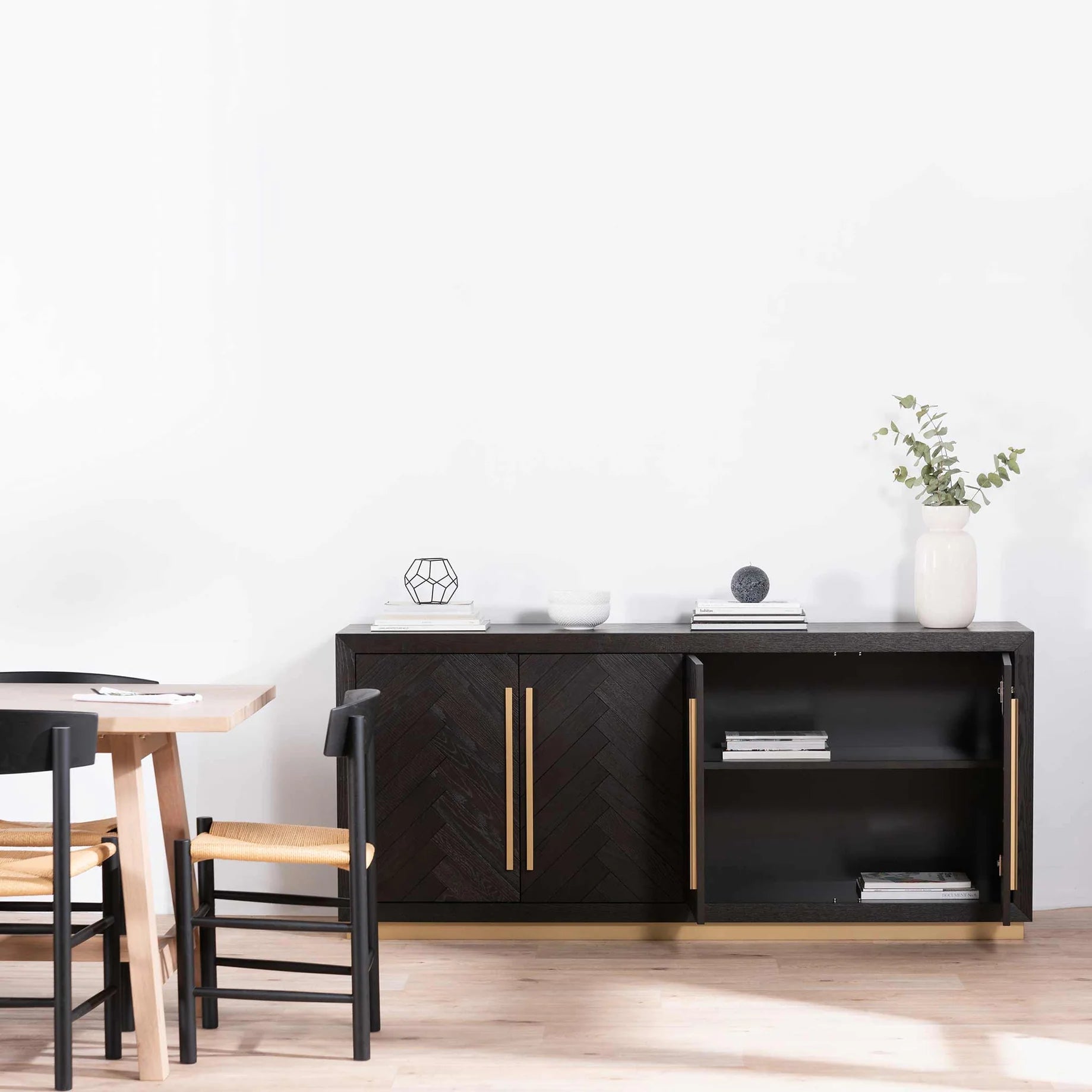 Wilma Wide Wooden Sideboard - Peppercorn and Brass