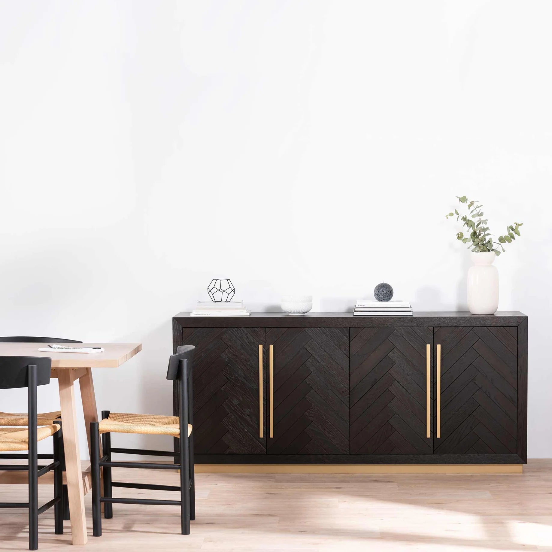 Wilma Wide Wooden Sideboard - Peppercorn and Brass