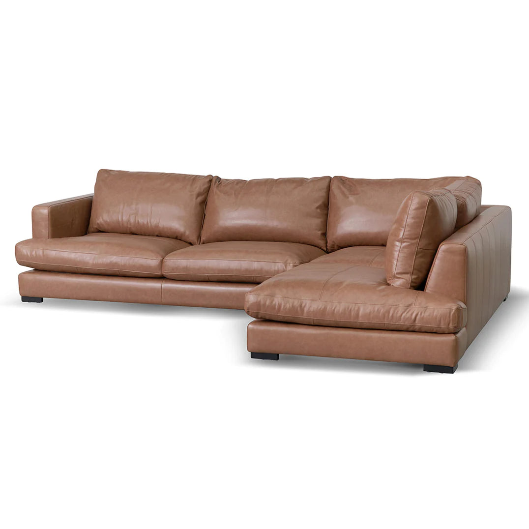 Lucinda 4 Seater Right Chaise Sofa (Caramel Brown)