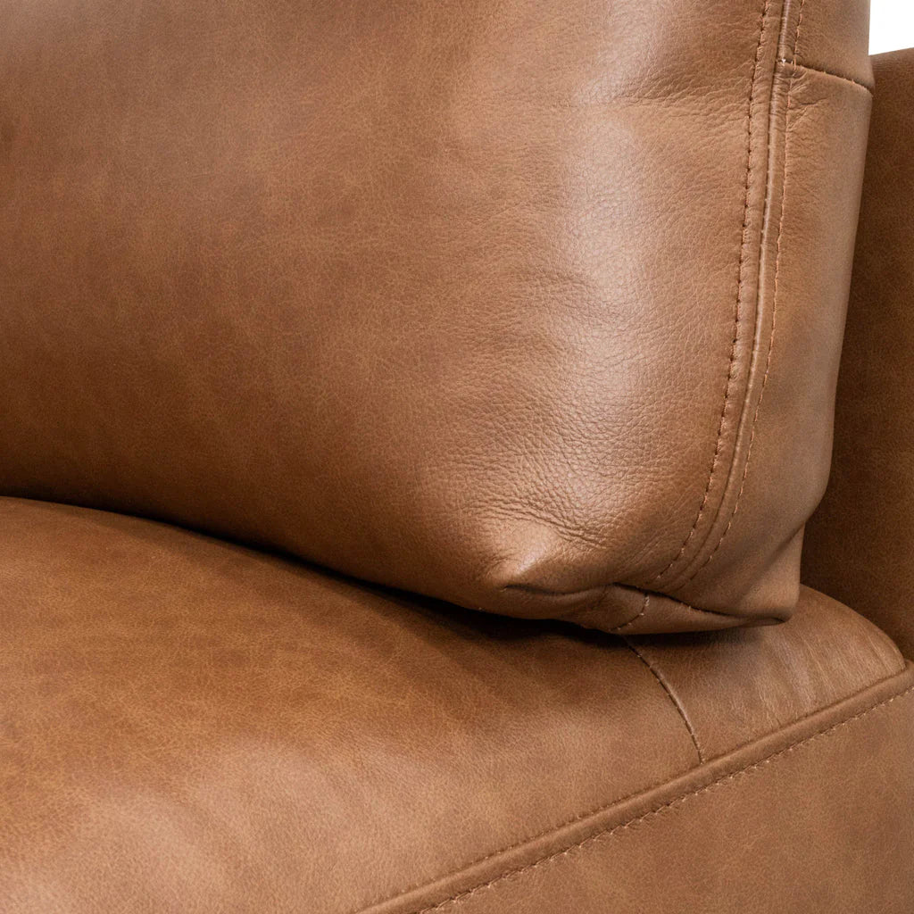 Emilis 4 Seater Left Chaise Leather Sofa - Caramel Brown