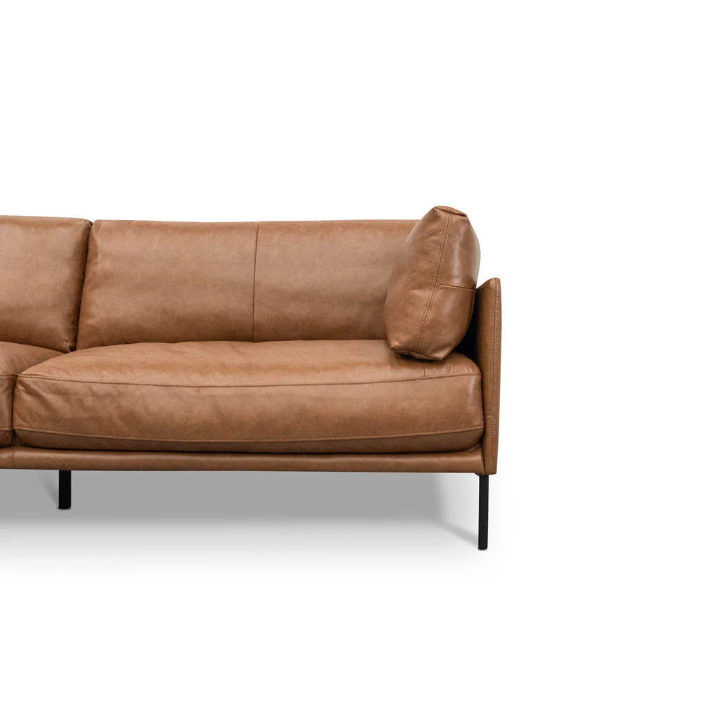 Emilis 4 Seater Left Chaise Leather Sofa - Caramel Brown