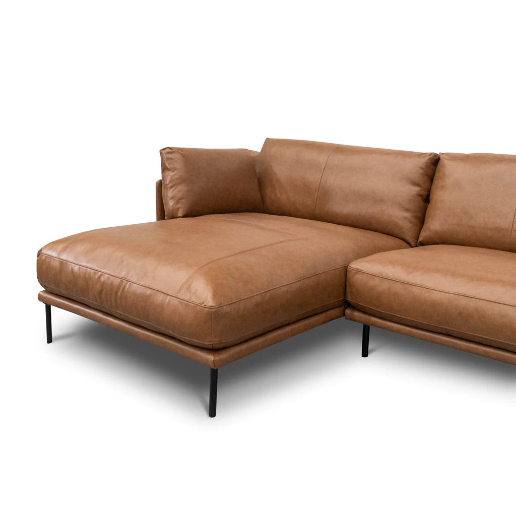 Emilis 4 Seater Left Chaise Leather Sofa - Caramel Brown