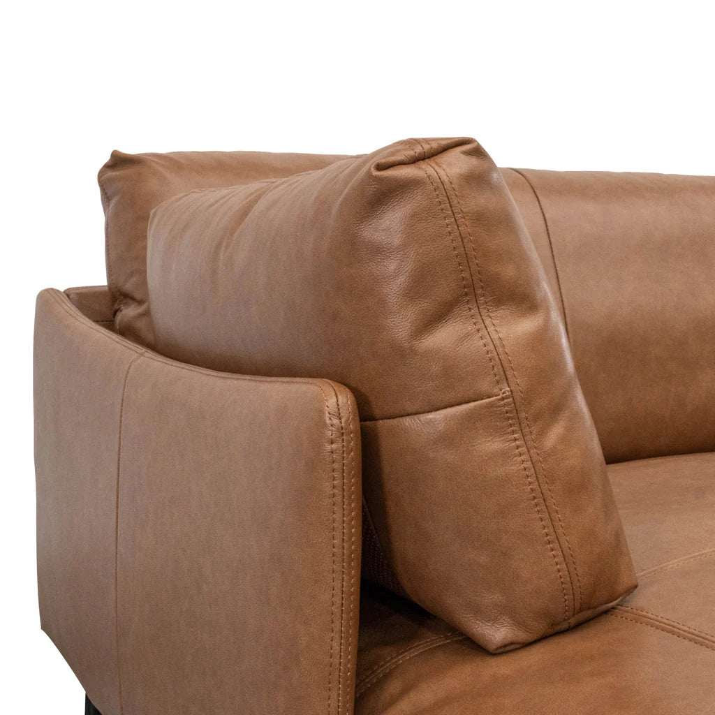 Emilis 4 Seater Left Chaise Leather Sofa - Caramel Brown