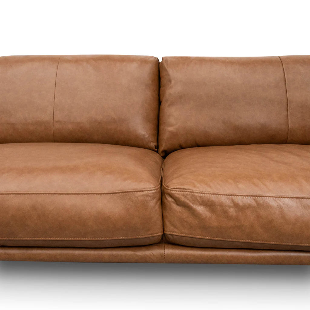 Emilis 4 Seater Left Chaise Leather Sofa - Caramel Brown