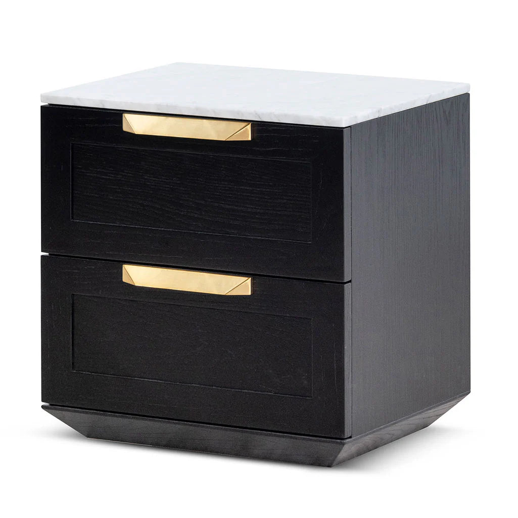 Nelda Bedside Table - Black with Marble Top