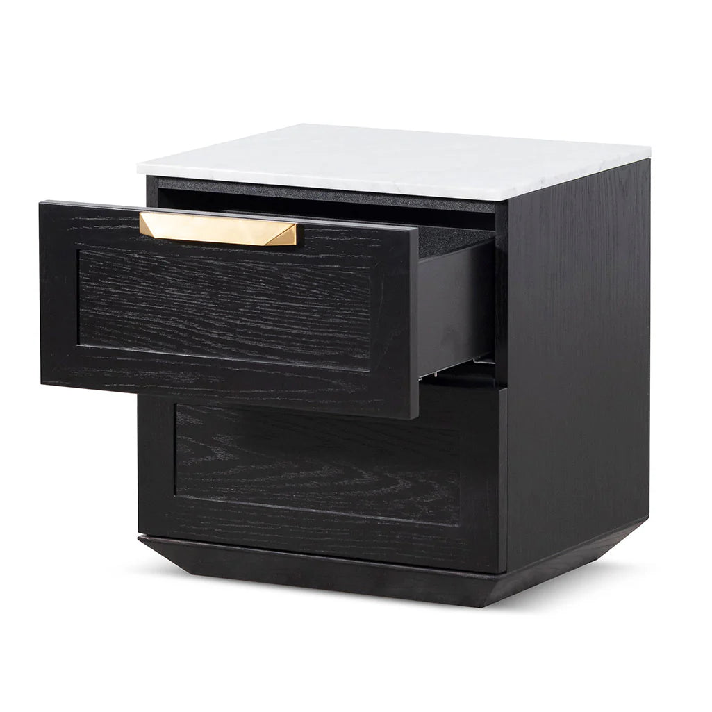 Nelda Bedside Table - Black with Marble Top