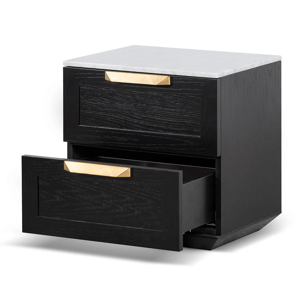 Nelda Bedside Table - Black with Marble Top