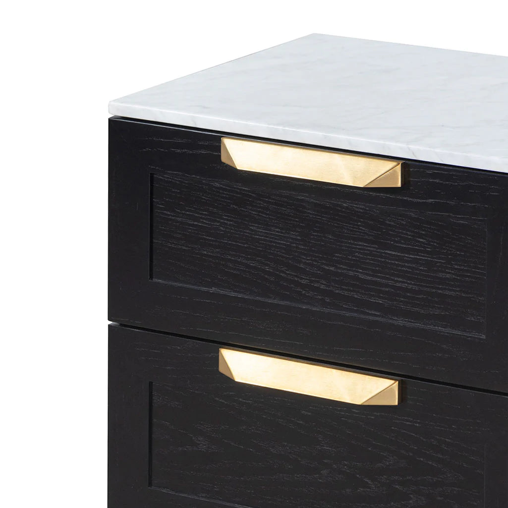 Nelda Bedside Table - Black with Marble Top