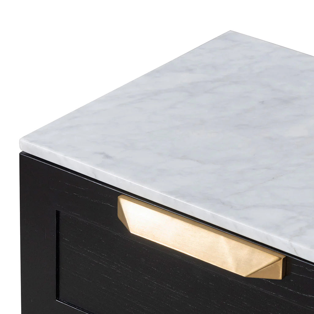 Nelda Bedside Table - Black with Marble Top