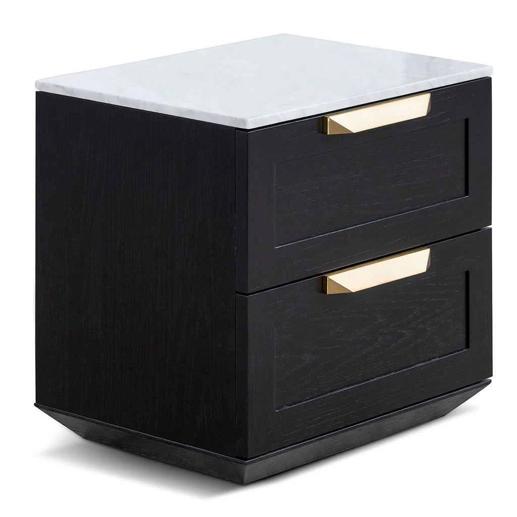 Nelda Bedside Table - Black with Marble Top